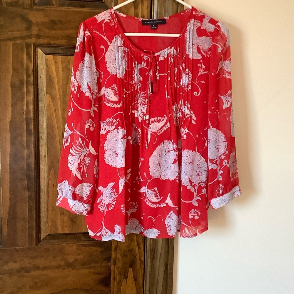 Tommy Hilfiger Red and White Floral Blouse